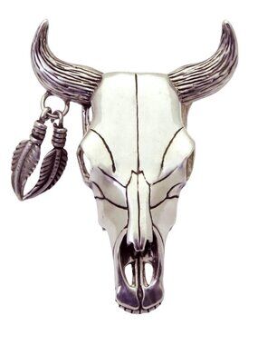 Sterling Silver Navajo Glenn Sandoval Longhorn Steer Skull Bolo Clip Brooch